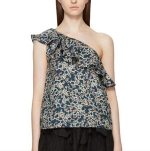 ISABEL MARANT ÉTOILE Thom One-Shoulder floral Printed Blouse Top linen small XS